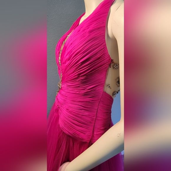 Terani Couture Fushia Halter Gown Dress S10 With Nude Push Up And Garment Bag - Picture 5 of 16